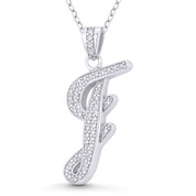 Initial Letter "I" Cursive Script Cubic Zirconia Crystal Pendant in .925 Sterling Silver w/ Rhodium - GN-IP007-I-DiaCZ-SLW