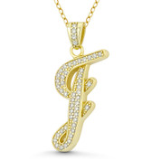 Initial Letter "I" Cursive Script Cubic Zirconia Crystal Pendant in .925 Sterling Silver w/ 14k Yellow Gold - GN-IP007-I-DiaCZ-SLY