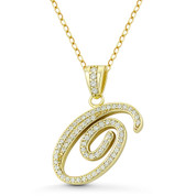 Initial Letter "O" Cursive Script Cubic Zirconia Crystal Pendant in .925 Sterling Silver w/ 14k Yellow Gold - GN-IP007-O-DiaCZ-SLY