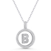 Initial Letter "B" Cubic Zirconia Crystal Pave Pendant in .925 Sterling Silver w/ Rhodium - GN-IP008-B-DiaCZ-SLW