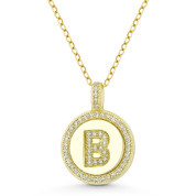 Initial Letter "B" Cubic Zirconia Crystal Pave Pendant in .925 Sterling Silver w/ 14k Yellow Gold - GN-IP008-B-DiaCZ-SLY