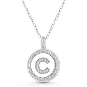 Initial Letter "C" Cubic Zirconia Crystal Pave Pendant in .925 Sterling Silver w/ Rhodium - GN-IP008-C-DiaCZ-SLW