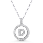 Initial Letter "D" Cubic Zirconia Crystal Pave Pendant in .925 Sterling Silver w/ Rhodium - GN-IP008-D-DiaCZ-SLW