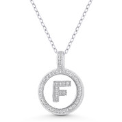 Initial Letter "F" Cubic Zirconia Crystal Pave Pendant in .925 Sterling Silver w/ Rhodium - GN-IP008-F-DiaCZ-SLW