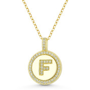 Initial Letter "F" Cubic Zirconia Crystal Pave Pendant in .925 Sterling Silver w/ 14k Yellow Gold - GN-IP008-F-DiaCZ-SLY