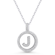 Initial Letter "J" Cubic Zirconia Crystal Pave Pendant in .925 Sterling Silver w/ Rhodium - GN-IP008-J-DiaCZ-SLW