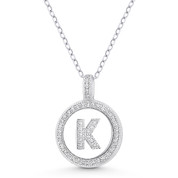 Initial Letter "K" Cubic Zirconia Crystal Pave Pendant in .925 Sterling Silver w/ Rhodium - GN-IP008-K-DiaCZ-SLW