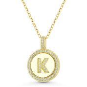 Initial Letter "K" Cubic Zirconia Crystal Pave Pendant in .925 Sterling Silver w/ 14k Yellow Gold - GN-IP008-K-DiaCZ-SLY