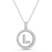 Initial Letter "L" Cubic Zirconia Crystal Pave Pendant in .925 Sterling Silver w/ Rhodium - GN-IP008-L-DiaCZ-SLW
