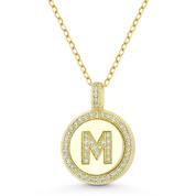 Initial Letter "M" Cubic Zirconia CZ Crystal Pave Pendant in .925 Sterling Silver w/ 14k Yellow Gold - GN-IP008-M-DiaCZ-SLY