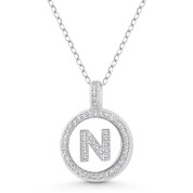 Initial Letter "N" Cubic Zirconia Crystal Pave Pendant in .925 Sterling Silver w/ Rhodium - GN-IP008-N-DiaCZ-SLW