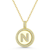 Initial Letter "N" Cubic Zirconia Crystal Pave Pendant in .925 Sterling Silver w/ 14k Yellow Gold - GN-IP008-N-DiaCZ-SLY