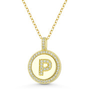 Initial Letter "P" Cubic Zirconia Crystal Pave Pendant in .925 Sterling Silver w/ 14k Yellow Gold - GN-IP008-P-DiaCZ-SLY