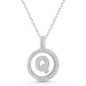 Initial Letter "Q" Cubic Zirconia Crystal Pave Pendant in .925 Sterling Silver w/ Rhodium - GN-IP008-Q-DiaCZ-SLW