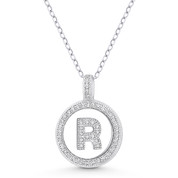 Initial Letter "R" Cubic Zirconia Crystal Pave Pendant in .925 Sterling Silver w/ Rhodium - GN-IP008-R-DiaCZ-SLW
