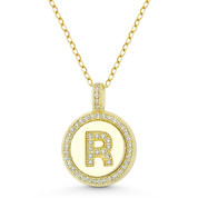 Initial Letter "R" Cubic Zirconia Crystal Pave Pendant in .925 Sterling Silver w/ 14k Yellow Gold - GN-IP008-R-DiaCZ-SLY