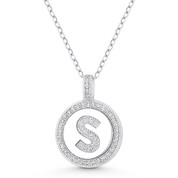 Initial Letter "S" Cubic Zirconia Crystal Pave Pendant in .925 Sterling Silver w/ Rhodium - GN-IP008-S-DiaCZ-SLW