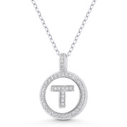 Initial Letter "T" Cubic Zirconia Crystal Pave Pendant in .925 Sterling Silver w/ Rhodium - GN-IP008-T-DiaCZ-SLW