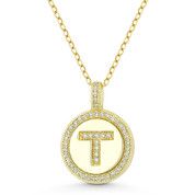Initial Letter "T" Cubic Zirconia Crystal Pave Pendant in .925 Sterling Silver w/ 14k Yellow Gold - GN-IP008-T-DiaCZ-SLY