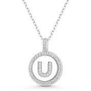 Initial Letter "U" Cubic Zirconia Crystal Pave Pendant in .925 Sterling Silver w/ Rhodium - GN-IP008-U-DiaCZ-SLW