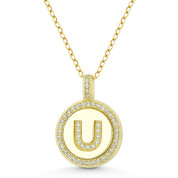 Initial Letter "U" Cubic Zirconia Crystal Pave Pendant in .925 Sterling Silver w/ 14k Yellow Gold - GN-IP008-U-DiaCZ-SLY