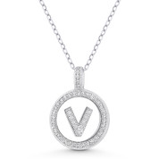 Initial Letter "V" Cubic Zirconia Crystal Pave Pendant in .925 Sterling Silver w/ Rhodium - GN-IP008-V-DiaCZ-SLW