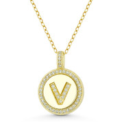 Initial Letter "V" Cubic Zirconia Crystal Pave Pendant in .925 Sterling Silver w/ 14k Yellow Gold - GN-IP008-V-DiaCZ-SLY