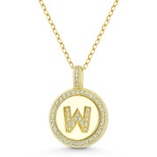 Initial Letter "W" Cubic Zirconia Crystal Pave Pendant in .925 Sterling Silver w/ 14k Yellow Gold - GN-IP008-W-DiaCZ-SLY