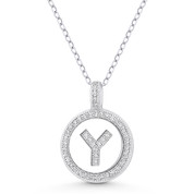 Initial Letter "Y" Cubic Zirconia Crystal Pave Pendant in .925 Sterling Silver w/ Rhodium - GN-IP008-Y-DiaCZ-SLW