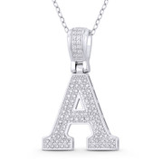 Initial Letter "A" Block Script Cubic Zirconia Crystal Pendant in .925 Sterling Silver w/ Rhodium - GN-IP009-A-DiaCZ-SLW