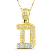 Initial Letter "D" Block Script Cubic Zirconia Crystal Pendant in .925 Sterling Silver w/ 14k Yellow Gold - GN-IP009-D-DiaCZ-SLY