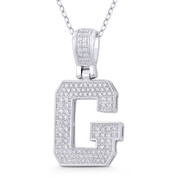 Initial Letter "G" Block Script Cubic Zirconia Crystal Pendant in .925 Sterling Silver w/ Rhodium - GN-IP009-G-DiaCZ-SLW