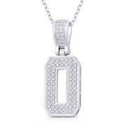 Initial Letter "O" Block Script Cubic Zirconia Crystal Pendant in .925 Sterling Silver w/ Rhodium - GN-IP009-O-DiaCZ-SLW