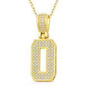 Initial Letter "O" Block Script Cubic Zirconia Crystal Pendant in .925 Sterling Silver w/ 14k Yellow Gold - GN-IP009-O-DiaCZ-SLY