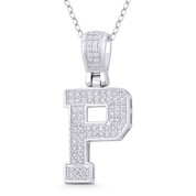 Initial Letter "P" Block Script Cubic Zirconia Crystal Pendant in .925 Sterling Silver w/ Rhodium - GN-IP009-P-DiaCZ-SLW