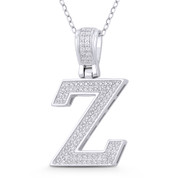 Initial Letter "Z" Block Script Cubic Zirconia Crystal Pendant in .925 Sterling Silver w/ Rhodium - GN-IP009-Z-DiaCZ-SLW