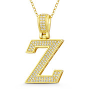 Initial Letter "Z" Block Script Cubic Zirconia Crystal Pendant in .925 Sterling Silver w/ 14k Yellow Gold - GN-IP009-Z-DiaCZ-SLY
