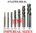 4 FLUTE HSS AL ENDMILL MILLING CUTTERS IMPERIAL INCH CNC