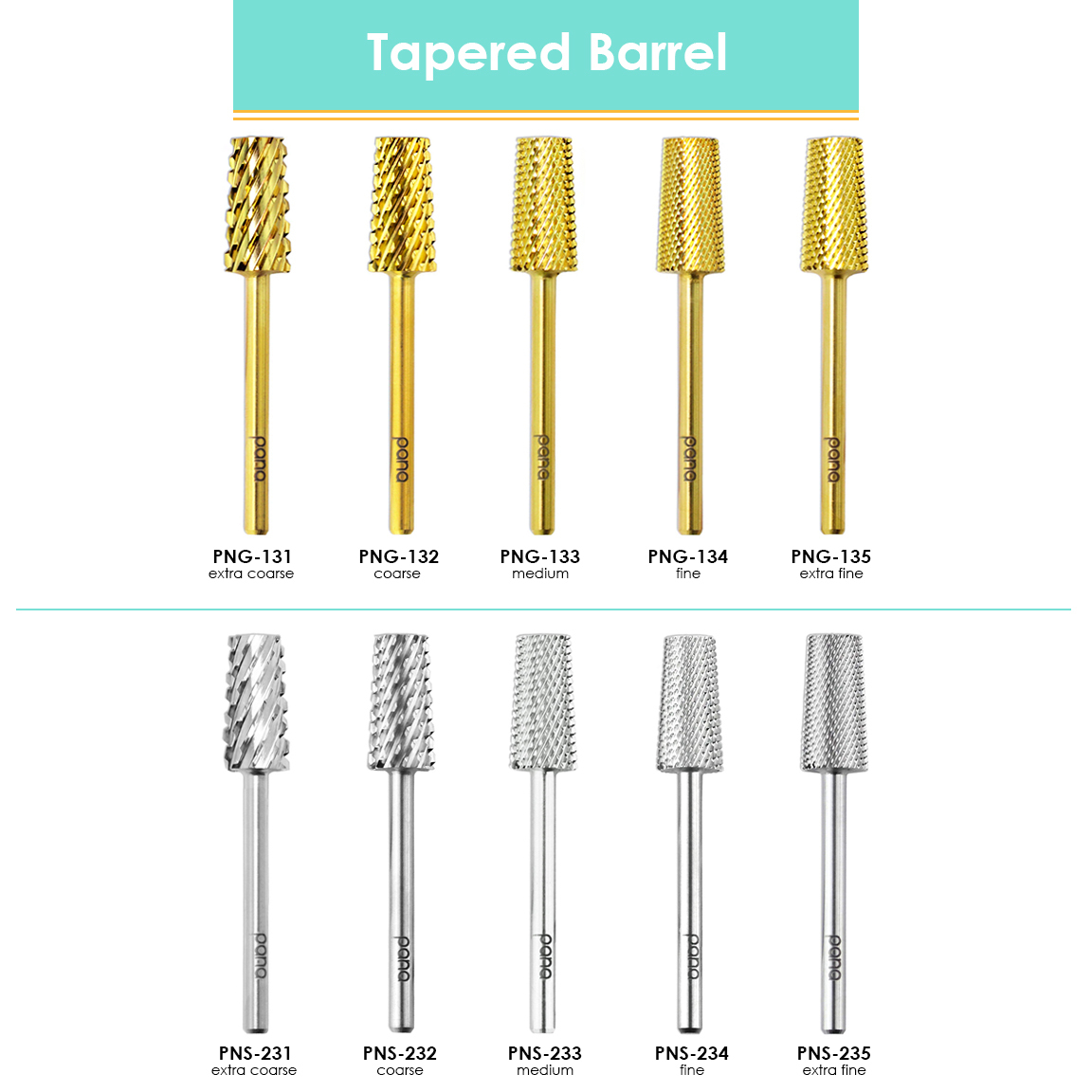 Professional Gold Small Barrel Nail Drill Bit 3X Coarse Grit 