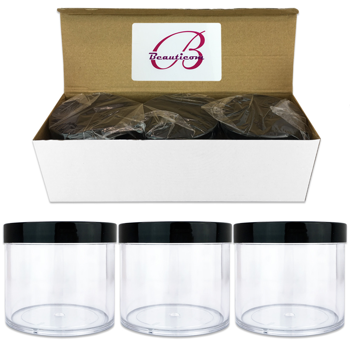 300G/300ML 10 Oz High Quality Plastic Cosmetic Sample Jars with Black