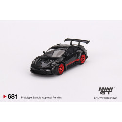 MiniGT Porsche 911 (992) GT3 RS Black w/Pyro Red Accent 1:64 Diecast Model 681-R