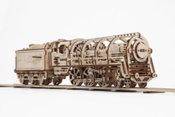 UGEARS Steam Locomotive with tender Mechanical Wooden Model Kit 70012