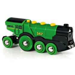 BRIO 33593 Green Mighty Action Lights Loco for Wooden Train Set
