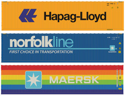 Hobbytrain 40' Container Set (3) Hapag-Lloyd/Norfolk Line/Maersk H9013 N Gauge