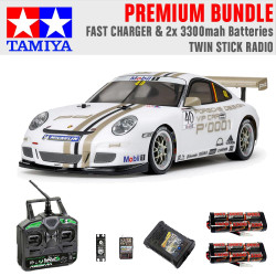 TAMIYA RC 47429 Porsche 911 GT3 (TT-01E) 1:10 Premium Stick Radio RC Car Bundle
