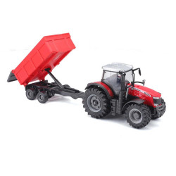 Bburago Massey Fergusson 8740S Tractor w/Tipping Trailer Diecast Model 18-31662