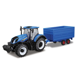 Bburago 1:32 New Holland T7.315 Tractor With Hay Trailer Diecast Model 18-44067