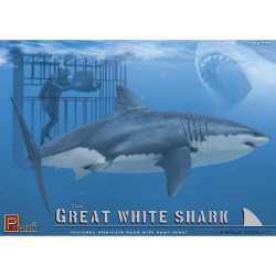 Pegasus 9501 Great White Shark with Diver in Cage 1:18 Plastic Model Kit