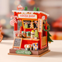 ROBOTIME Rolife Cocoa Hot Chocolate Shop Stand DIY Miniature Dollhouse DS042