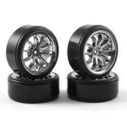 Fastrax Street Wheel/Drift Tyres 10-Spoke Chrome Set 1:10 RC Car Part FAST0090C